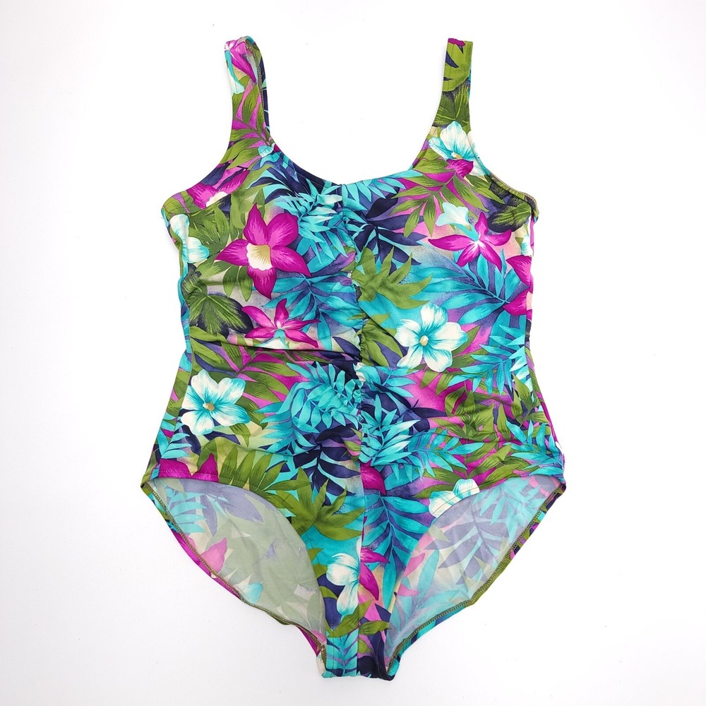 VTG 90's Y2K Beach Cabana Woman‎ Plus Size 1X Swimsuit 1 One Piece Bathing Suit